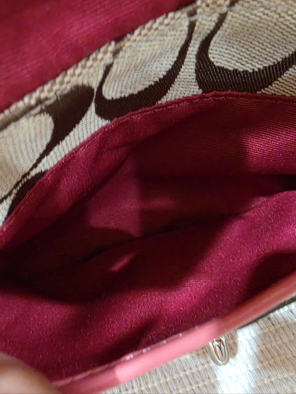 vintage Coach Legacy Signature jacquard turnlock wristlet in brown and pink. - Picture 8 of 10